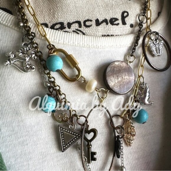 Eclectic turquoise charms  layered necklace - Picture 3 of 8